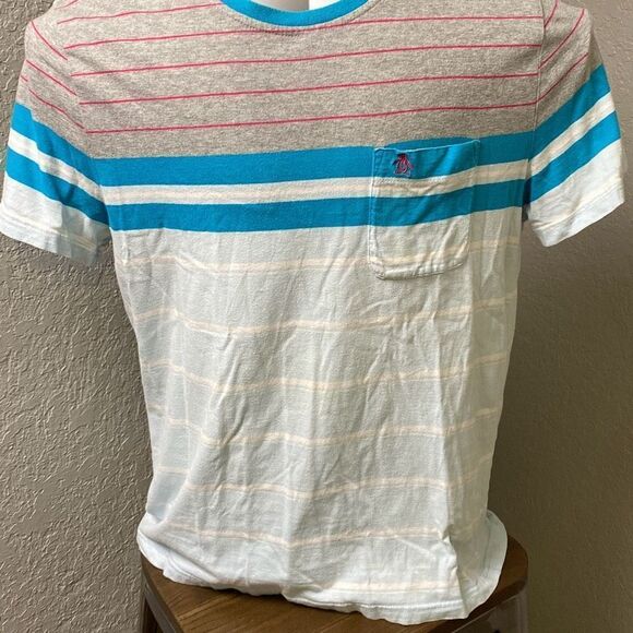 Penguin by Munsingwear Blue Short Sleeve Pocket T Shirt Sz L retro 80s - Picture 1 of 5